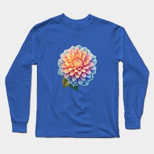 Blue Orange Dahlia Flower Long Sleeve T-Shirt